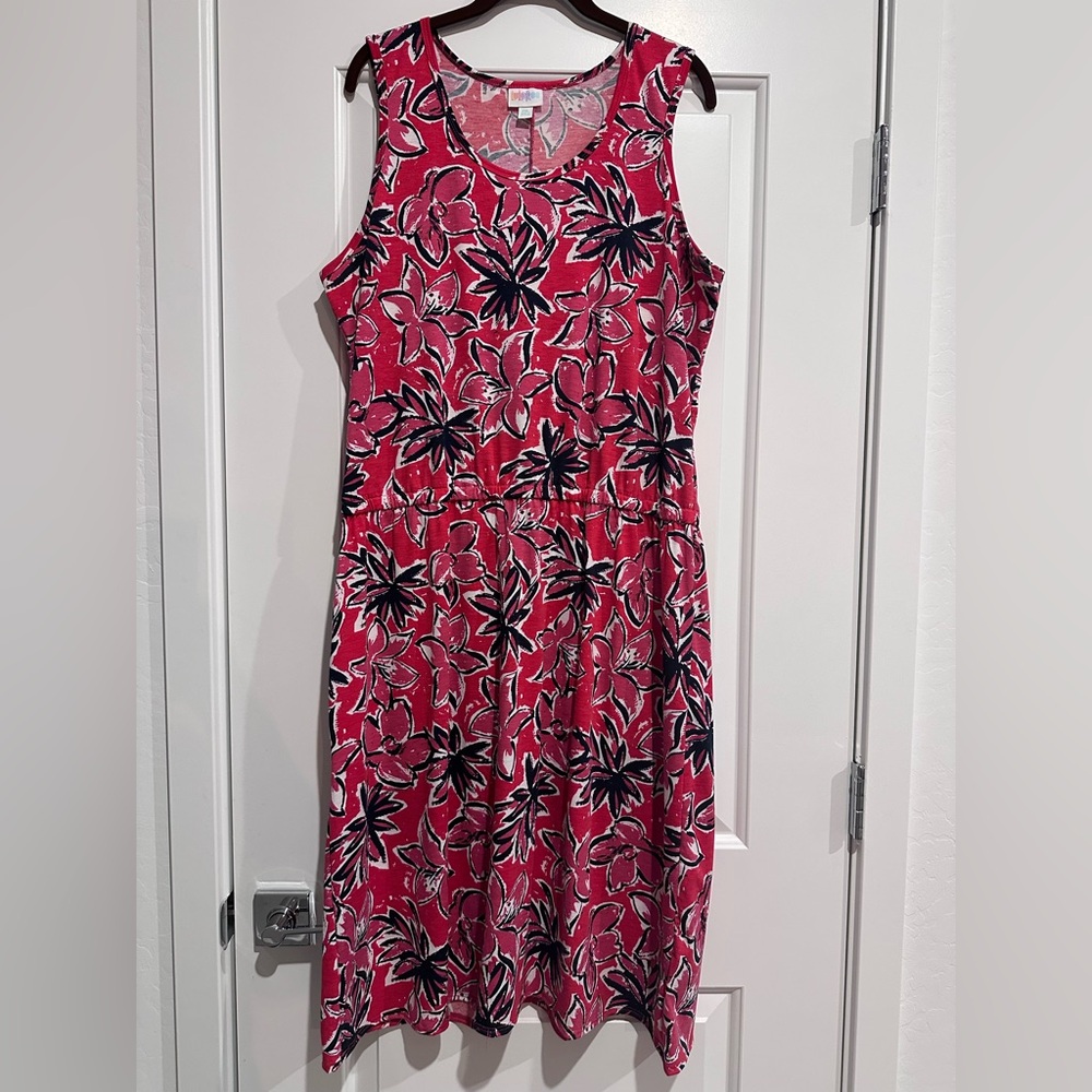 LuLaRoe Pink and Blue Sleeveless Midi Sundress